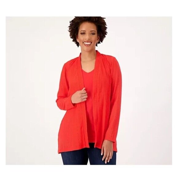 Susan Graver Eyelet Knit Cardigan With Liquid Knit Tank Size S Sea Coral A593351 - Picture 1 of 16